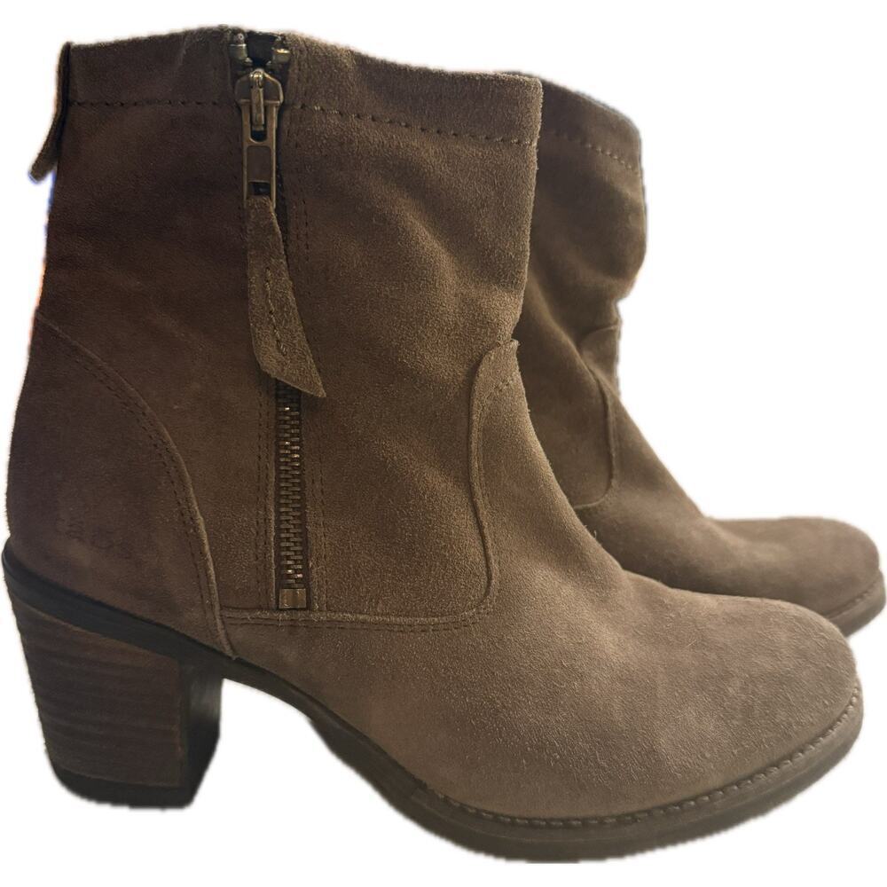 Taos Women’s Suede Ankle Boots Brown Side Zip Block Heel Size 38